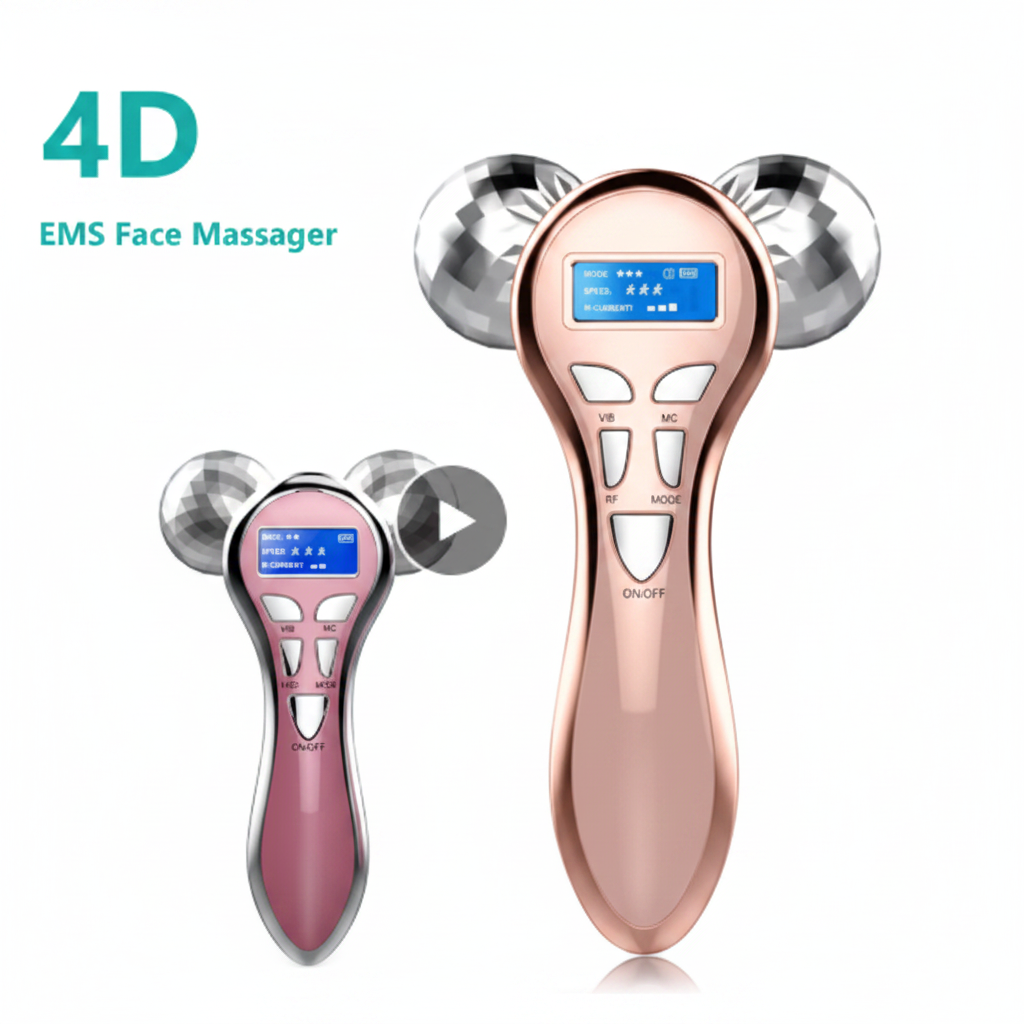 4D EMS Face Massager Roller in rose gold and pink